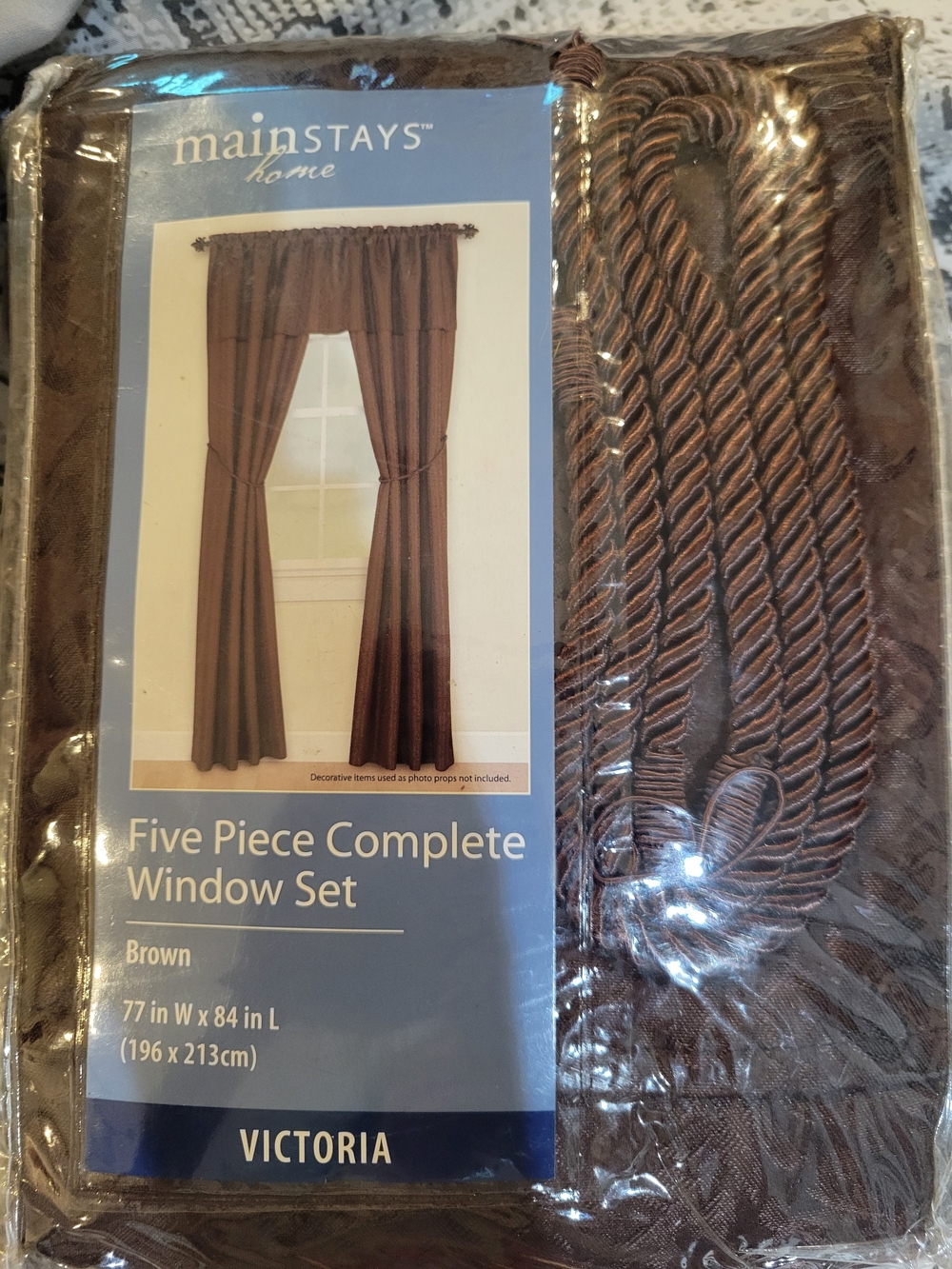 Mainstays Brown Five-Piece Victoria Window Curtain Set